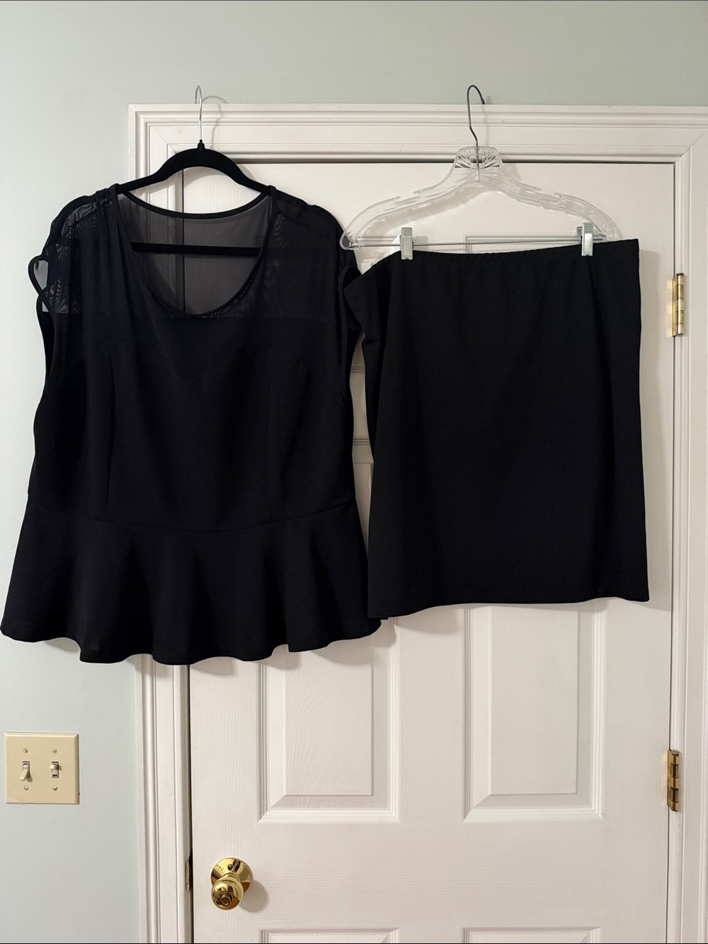 SHEIN Black Peplum Top and Skirt Set